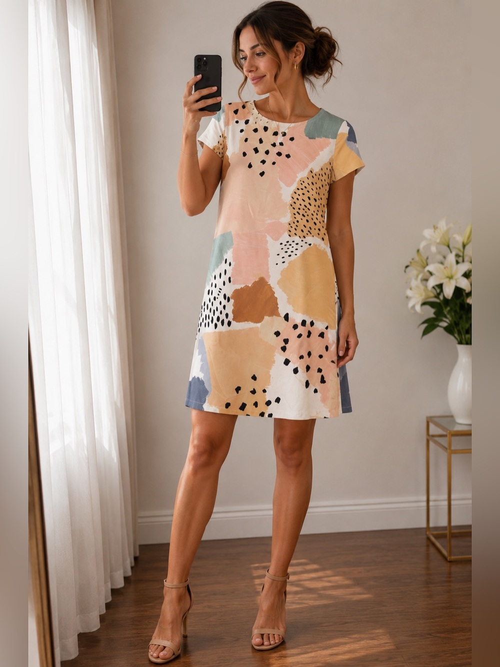 MINKPINK Sundowner Abstract Print Shift Mini T-Shirt Dress Medium #D105